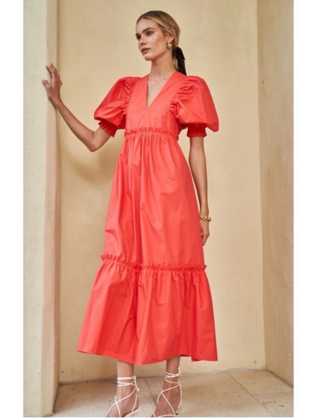 HUNTER BELL Palmer Puff Sleeve Cotton Ruffle Cherry Red Maxi Dress Tuckernuck S